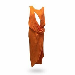 ASOS Orange Draped Maxi Flowy open back Asymmetrical bohemian avant-garde Dress.